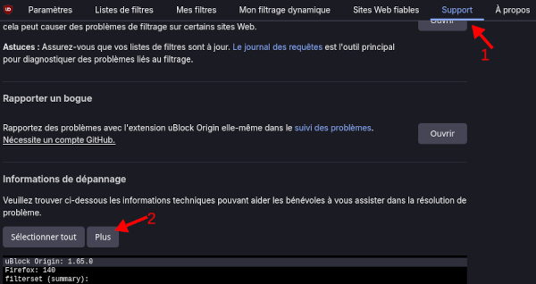 ublock touche support & plus